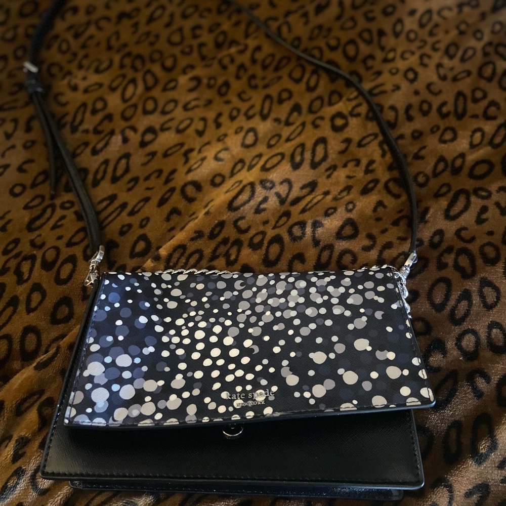 Kate spade new cross body black, navy and white leather bag.